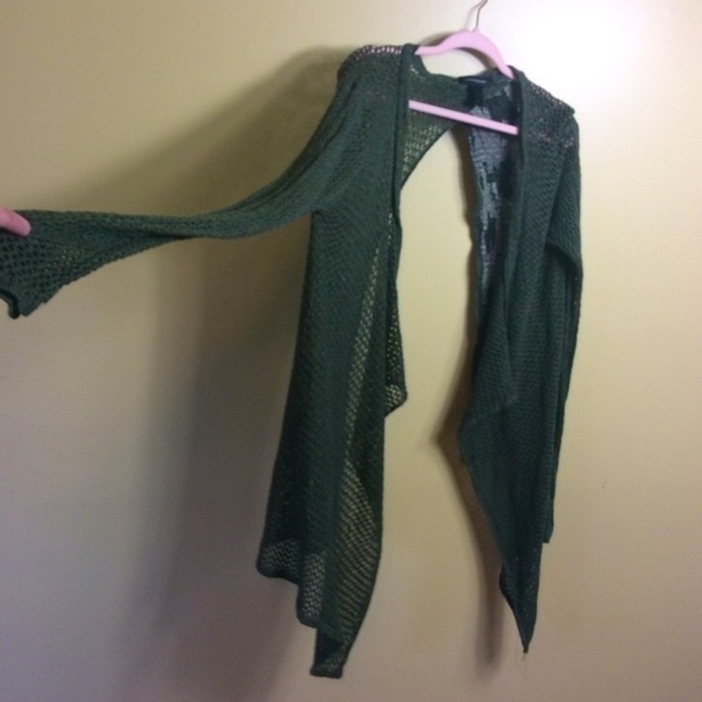 Ashley Stewart, 14/16 open back green camo cardigan